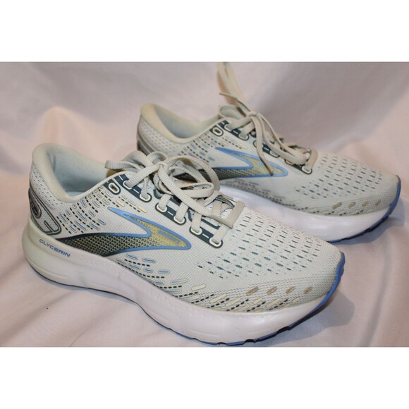 BROOKS WOMEN'S GLYCERIN 20 RUNNING SNEAKERS NIB SZ 8 WHITE BLUE - Picture 1 of 5